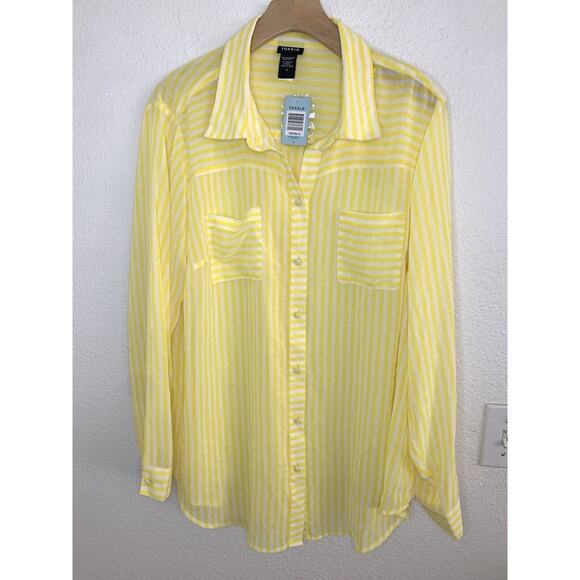 NWT Torrid button Up Blouse Semi Shear Stripped Long Sleeve Size 2 2XL - Picture 2 of 6